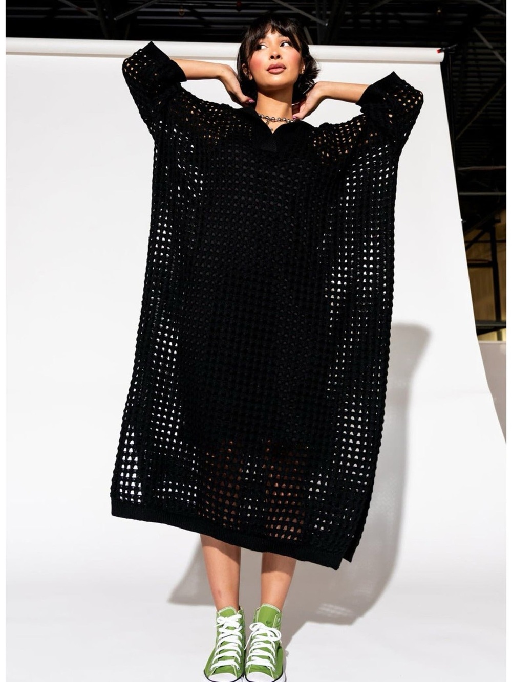 NWT Dressed in Lala Be Bold Oversized Knit Dress w Slip Black L/XL Nordstrom